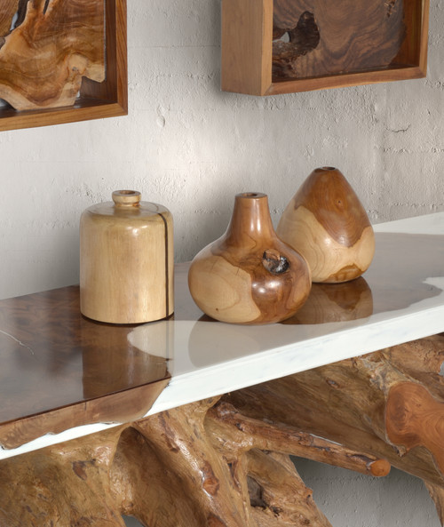 Mountain Studios Teak Organic Vase Set of 3