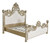 Grand Platine Finish Carved Mahogany Tufted Poster King Bed