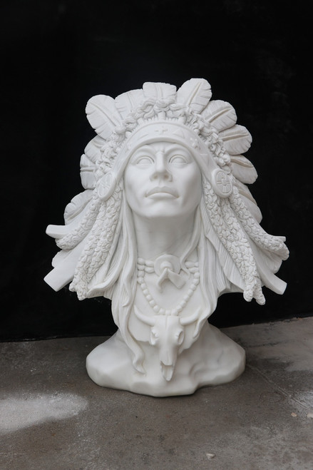 White Marble Native American Bust