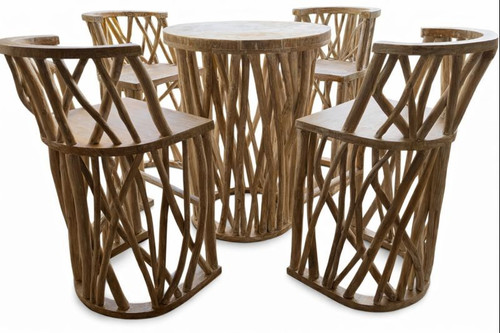 Organic Teak Root Bar Table with 4 Chairs