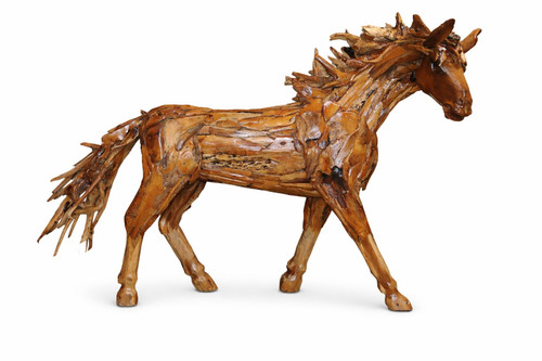 Walking Teak Horse Statue