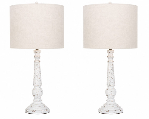 Willow Crest Distressed White Table Lamp Set of 2