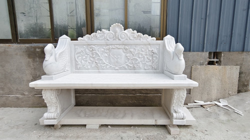 White Marble Swan Bench  L70.9*H50*W23.6 Inches  Ge21551