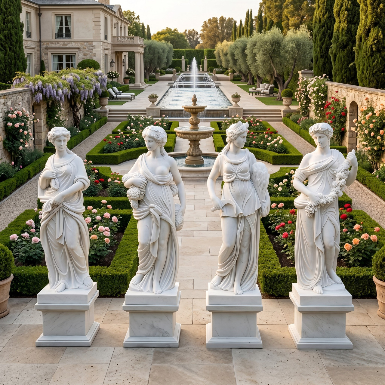Set of Four White Marble Four Seasons Ladies