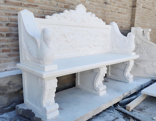 White Marble Swan Bench 81 Inches Long
