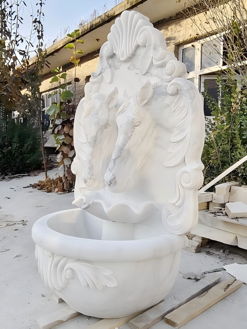 White Marble Horse Fountain 59 Inches High